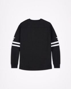 Camisetas Converse Twisted Varsity Cut & Sew Long Sleeve Para Hombre - Negras | Spain-8617